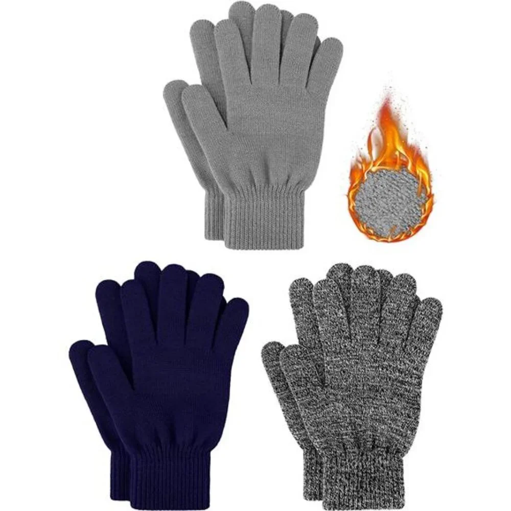 3 Pairs Unisex Winter Warm Magic Gloves Thicken Cashmere Knit Gloves Stretchy